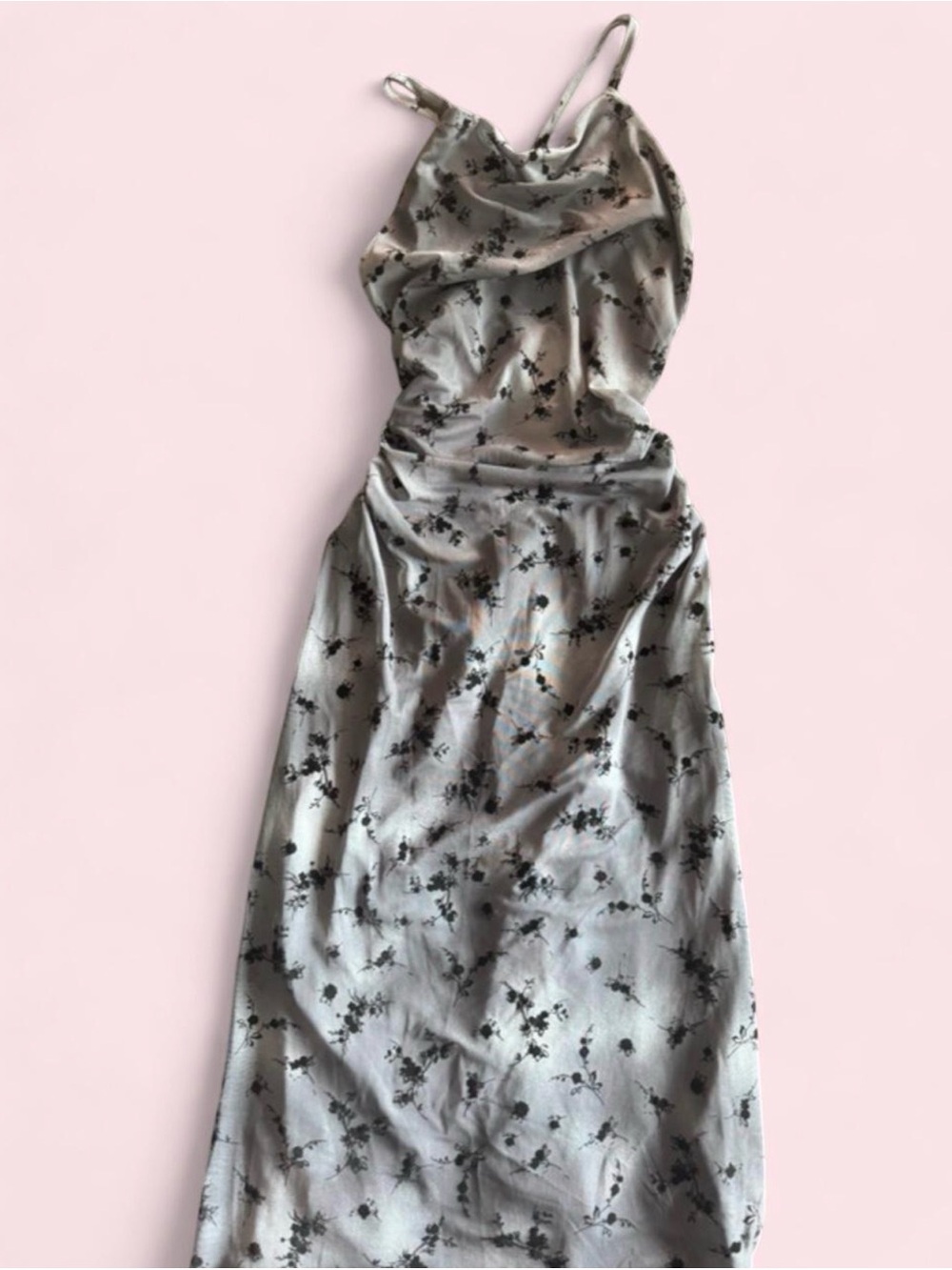 Grey mesh dress with flicked floral pattern